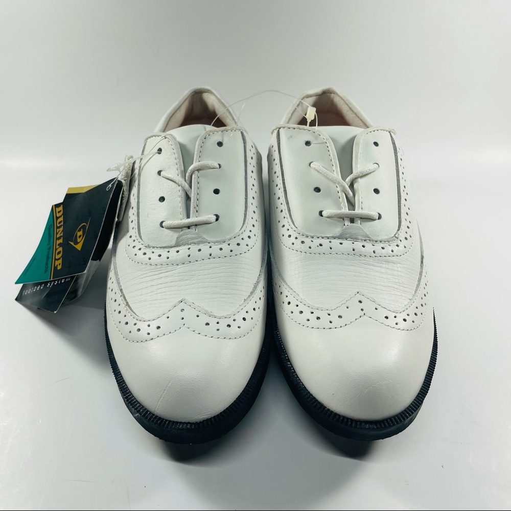 Dunlop Womens Saddle Golf Shoes 5.5 White Leather Classic Wing Tip Spike Comfort
